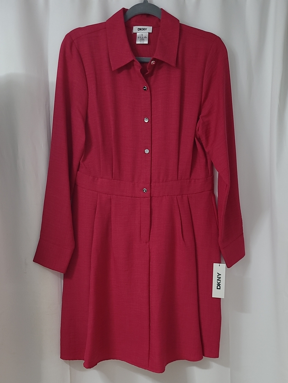 NWT DKNY raspberry pink long-sleeve shirt dress - Picture 1 of 10